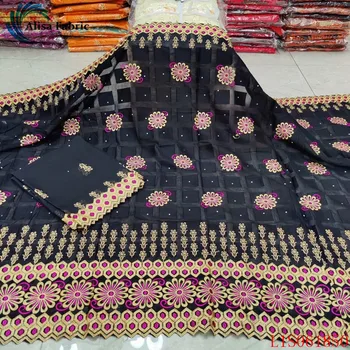 

Alisa 5 yards+2 yards/sets black swiss voile lace chiffon fabric high quality embroidery african laces with stones 100% cotton