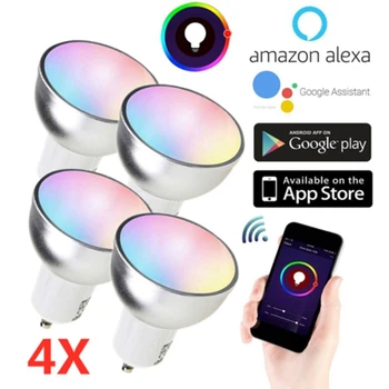 

4 Pack GU10 Tuya Smart Life Smart Light Bulbs WiFi RGBW 5W 200Lm Led Lamp Dimmable Work with Alexa Google Assistant