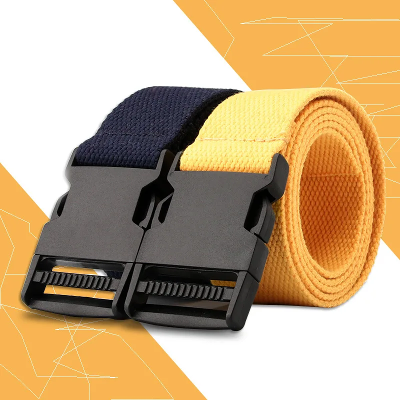

Men's and Women's Canvas Belt Leisure Sports Metal-Free Plastic Release Buckle Outdoor Military Training Pant Belt