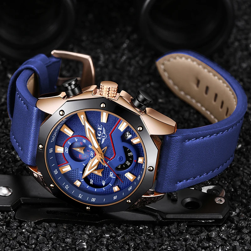  LIGE Watches Men's 2019 Luxury Brand Men Military Sport Quartz Clock Man Casual Leather Waterproof 