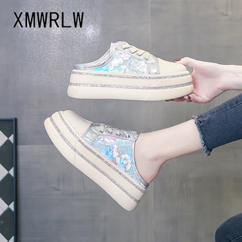 

XMWRLW Women's Slippers Fashion Sequins Closed Toe Female Summer Shoes Women Breathable Platform Slippers Woman Summer Slipper