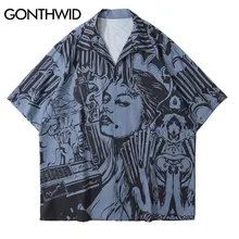 

Mens Hip Hop Gothic Oversized Hawaiian Shirts Streetwear Harajuku Graphic Print Beach Shirt 2022 Summer Casual Button Down Shirt