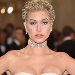 Tulle Cage Veil with Rhinestones Simple Detachable Blusher Veil Pearls Birdcage Veil on the Face Handmade Face Veil Prom Veil