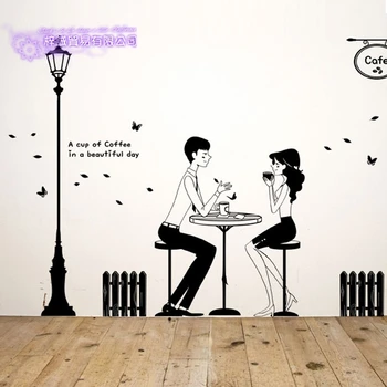 

Coffee Shop Sticker Couple Milk tea Decal Cafe Cup Poster Vinyl Art Wall Decor Mural Decoration Bread Coffee Break Glass Decals