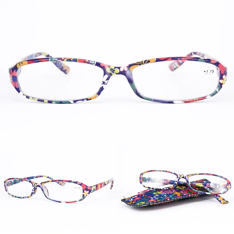 Seemfly Printed Reading Glasses Spring Hinge Rectangular Presbyopic Reading Glasses Matching Pouch+1.0 1.251.5 1.75 2.25 to 4.0