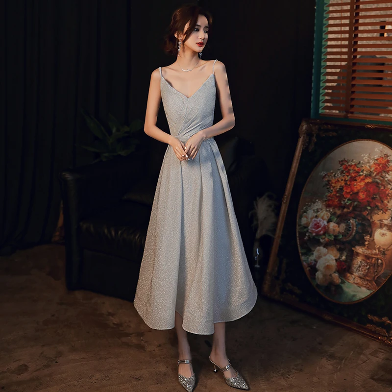 Spaghetti Straps V-Neck Floor-Length A-Line Prom Dresses 2021 Elegant Simple Long Evening Gowns For Weddings yellow prom dresses Prom Dresses