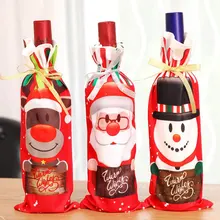 12 шт./лот, рождественские Чехлы для винных бутылок, сумки, Санта Клаус, новогодний подарок для дома, вечерние украшения для обеденного стола, упаковка с принтом