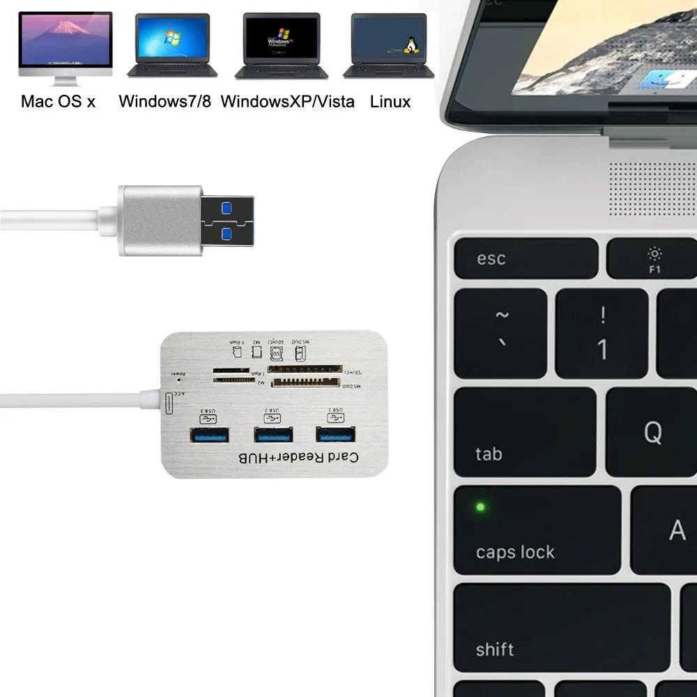 USB 3 0 концентратор 7 в 1 порта алюминиевый с кардридером MS SD M2 TF разные порты для ПК