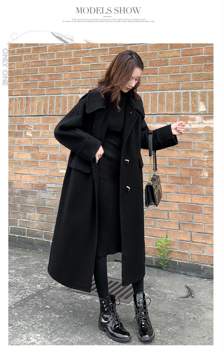 Plus Size Womens Coats Wool Winter Jacket Women Korean womens winter long coats elegant Loose Long Thicken Black Women Coat