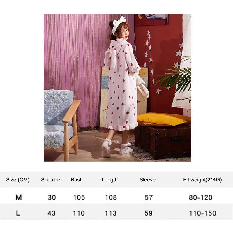 Rabbit Ears Hooded Flannel Bath Robe Cartoon Women Bathrobe Winter Thicken Plus Size Girls Night Gown Coral Fleece Nightgown