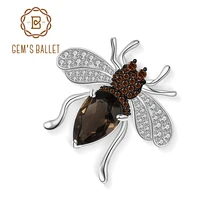 GEM'S BALLET 2.89Ct Натуральный дымчатый кварц пчела насекомое брошь 925 пробы Серебряный Драгоценный Камень Броши для женщин массивные ювелирные изделия