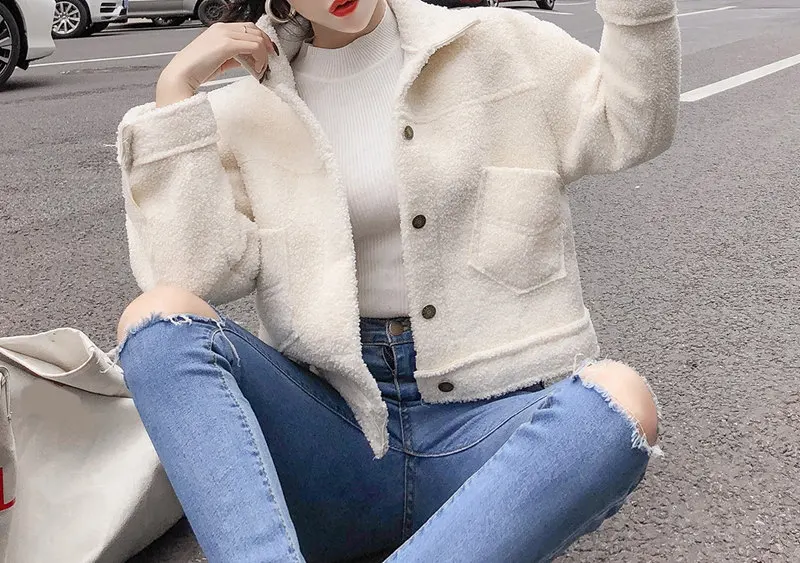 white coat women RealShe Harajuku куртка с отворотом, длинным рукавом, пуговицами, шерстяные пальто и куртки для женщин, Осень-зима, повседневное элегантное короткое шерстяное пальто для женщин - Цвет: white coat women