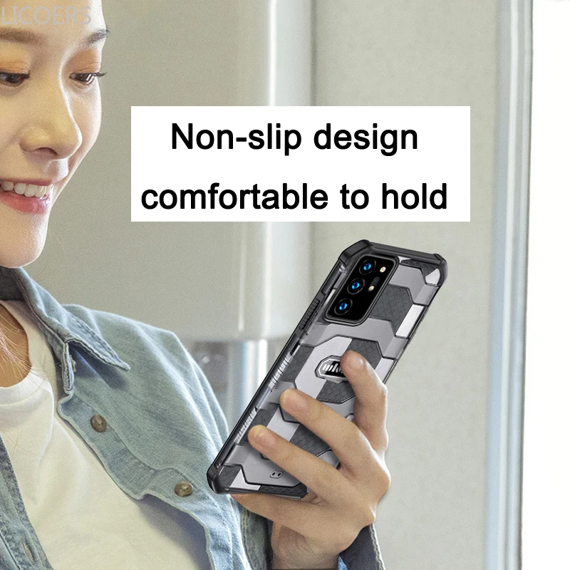 Military Armor Case for Samsung Galaxy S21 Ultra Note 20 S20 Plus S20 FE Translucent Airbag Anti-slip Anti-fall Case Cover Funda