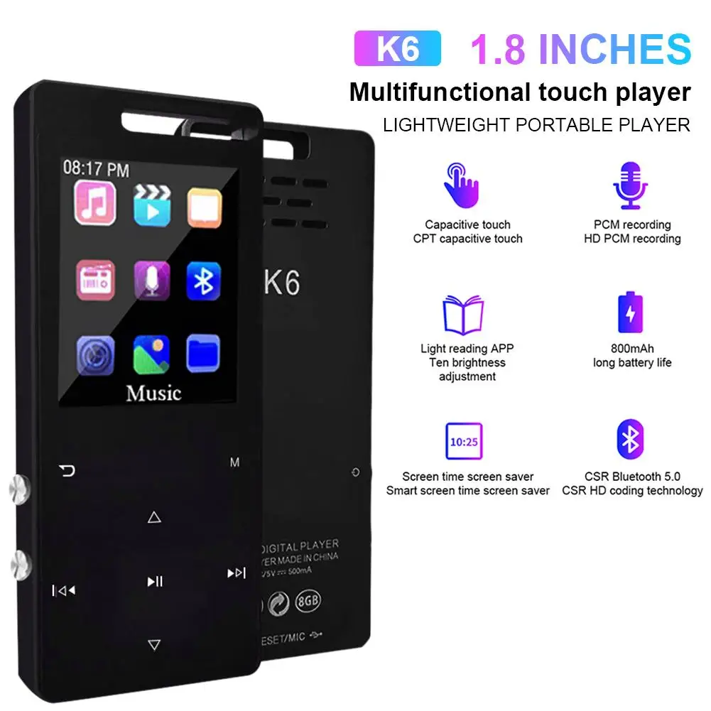 MP3 MP4 спортивный плеер Bluetooth Подсветка сенсорный экран музыкальный плеер многоцелевой Запись Воспроизведение радио с экраном 1,8 дюйма
