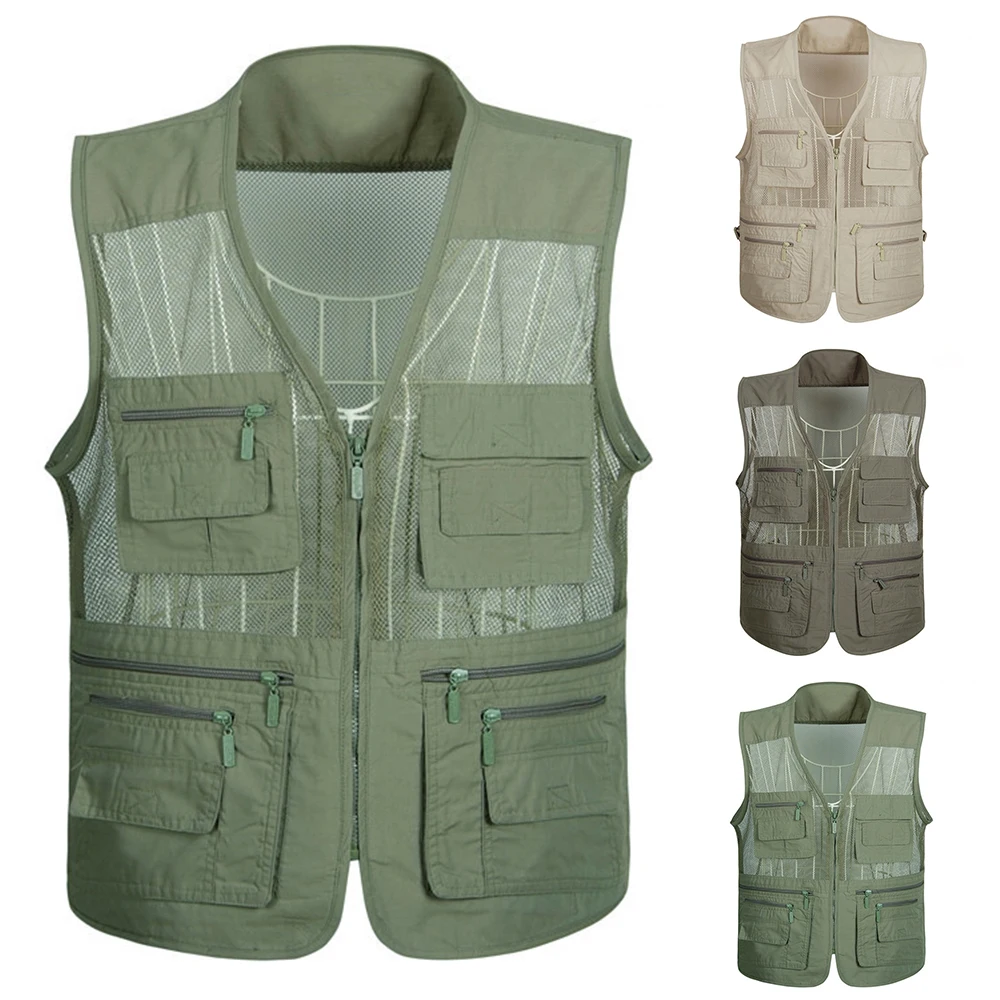 Multi Pocket Camouflage Breathable Fishing Mesh Vest Mutil-Pocket Photography Waistcoat Jacket Optional Size