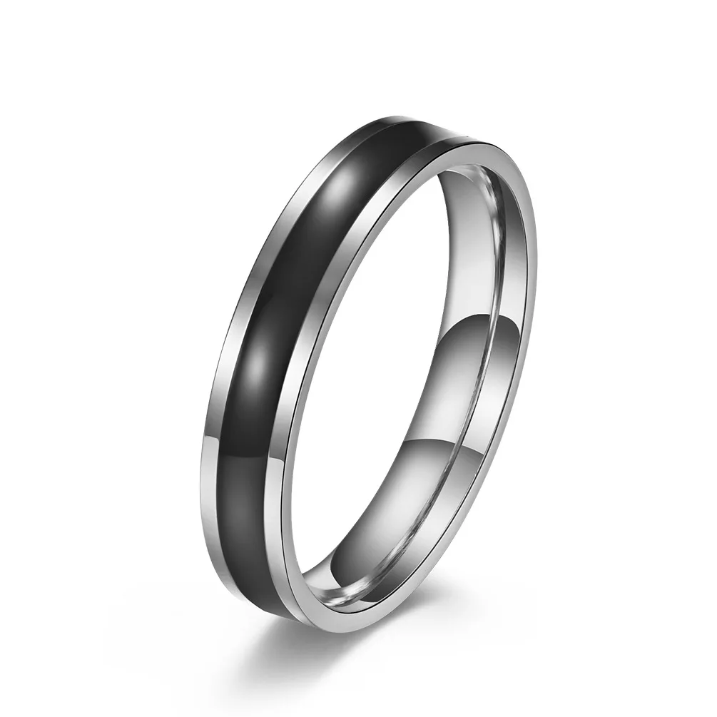 Elegant 4mm Stainless Steel Black & White Enamel Wedding Band