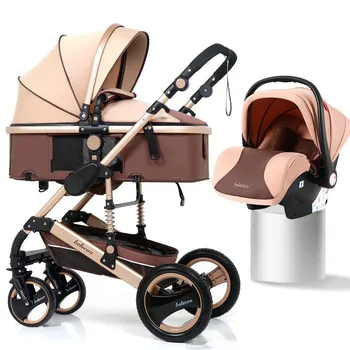 

Adjustable Lightweight Luxury Baby Stroller 3 in 1 Portable High Landscape Reversible Stroller with Car Seat Travel Pram