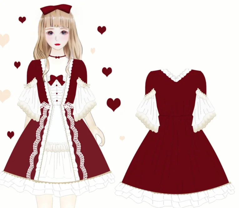 Kawaii/платье в стиле готической Лолиты для девочек, платье в японском стиле, милое платье в стиле Лолиты, винтажное кружевное платье с бантом и расклешенными рукавами, платье в викторианском стиле с высокой талией