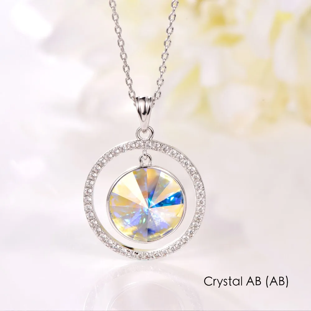 Настоящие кристаллы от Swarovski Rivoli камень ожерелье для женщин Мода Круглый серебряного цвета кулон ожерелье s Свадебная вечеринка ювелирные изделия