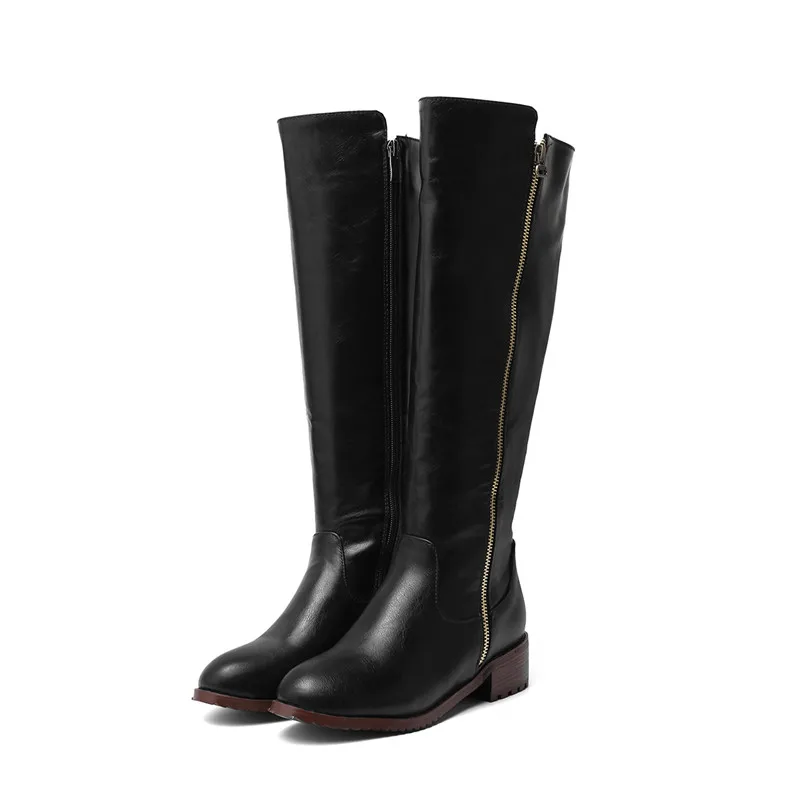 ASUMER Newest plus size 48 knee high boots women round toe zipper simple autumn winter low heels shoes woman riding boots