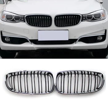 

1 Pair Dual-Line Chromed Kidney Grille Gloss Black for BMW 3 Series GT F34 2014 Double Slat Sport Style Gloss Black