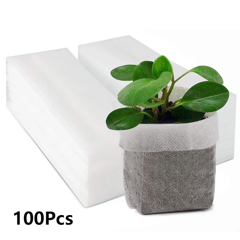 100Pcs Garden Seeding Bags Nursery Plant Grow Bags Seed Pots Biodegradable Seeds Nursery Bag Plants Flower Pot For Garden Patio