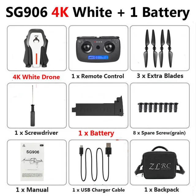 SG906 4K Дрон камера gps 5G WiFi FPV с 4K Ультра прозрачная камера бесщеточный селфи складной gps оптический поток позиционирования Hover - Цвет: White 1B BAG