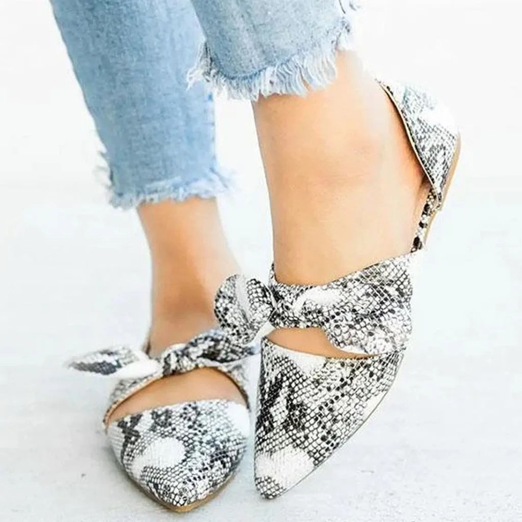 

Womens Leather Pumps Flats Snake Pattern Pointed Toe Non-slip Light Single Shoes fashion low slope with women's shoes low shoes