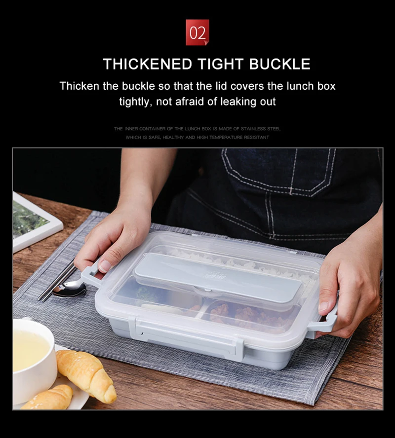Stainless Steel Lunch Box Lid Dividing Insulated Leak Heat Preservation Multi Function Plate with Mobile Phone Holder N h1