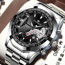 FNGEEN Luxury Men's Watches Stainless Steel Band Fashion Waterproof Quartz Watch For Man Calendar Male Clock Reloj Hombre S001