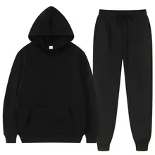 Winter Hoodie Sets Men Tracksuit Sweatshirts and Sweatpants 2 Piece Set Jogger Suit Unisex Casual Solid Workout Clothing