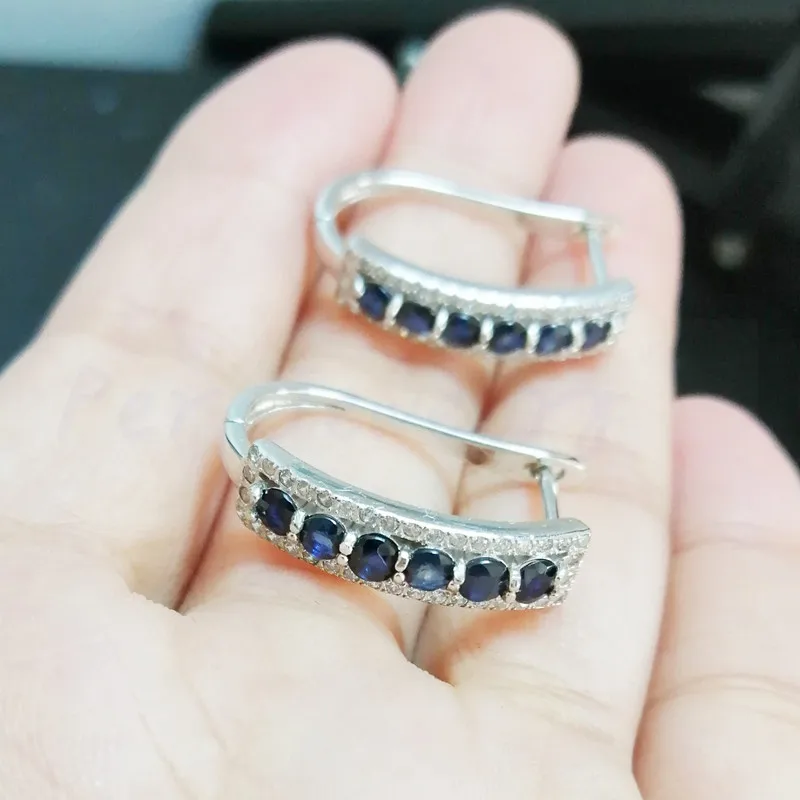 Серьги-кольца с натуральным сапфиром 0.15ct* 12 шт драгоценный камень Серебро 925 пробы для мужчин или женщин T8100110