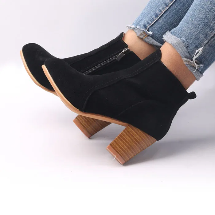 Ботильоны женские замшевые Простые короткие сапоги на высоком каблуке ботинки с