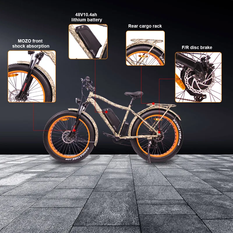 Электрический горный велосипед EZBIKE TDE07, 750 Вт, для охоты, электровелосипеда, пляжа, снега, электрический велосипед, 48 В, литиевая батарея, мотор, электровелосипед