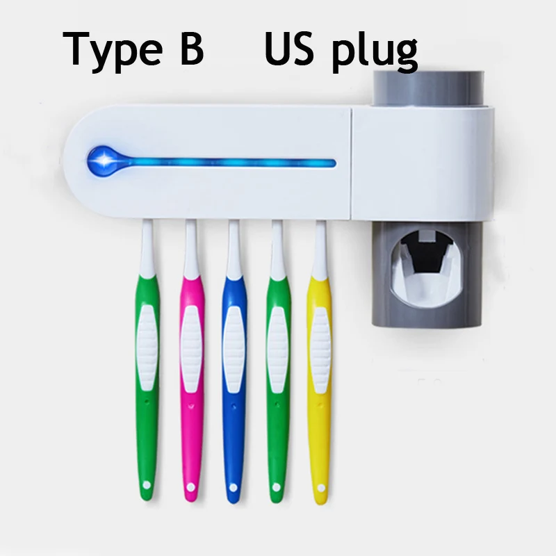 Антибактериальный 2 в 1 ультрафиолетовый свет зубная щетка автоматический диспенсер для зубной пасты стерилизатор держатель для зубной щетки очиститель - Цвет: Type B  (US plug)