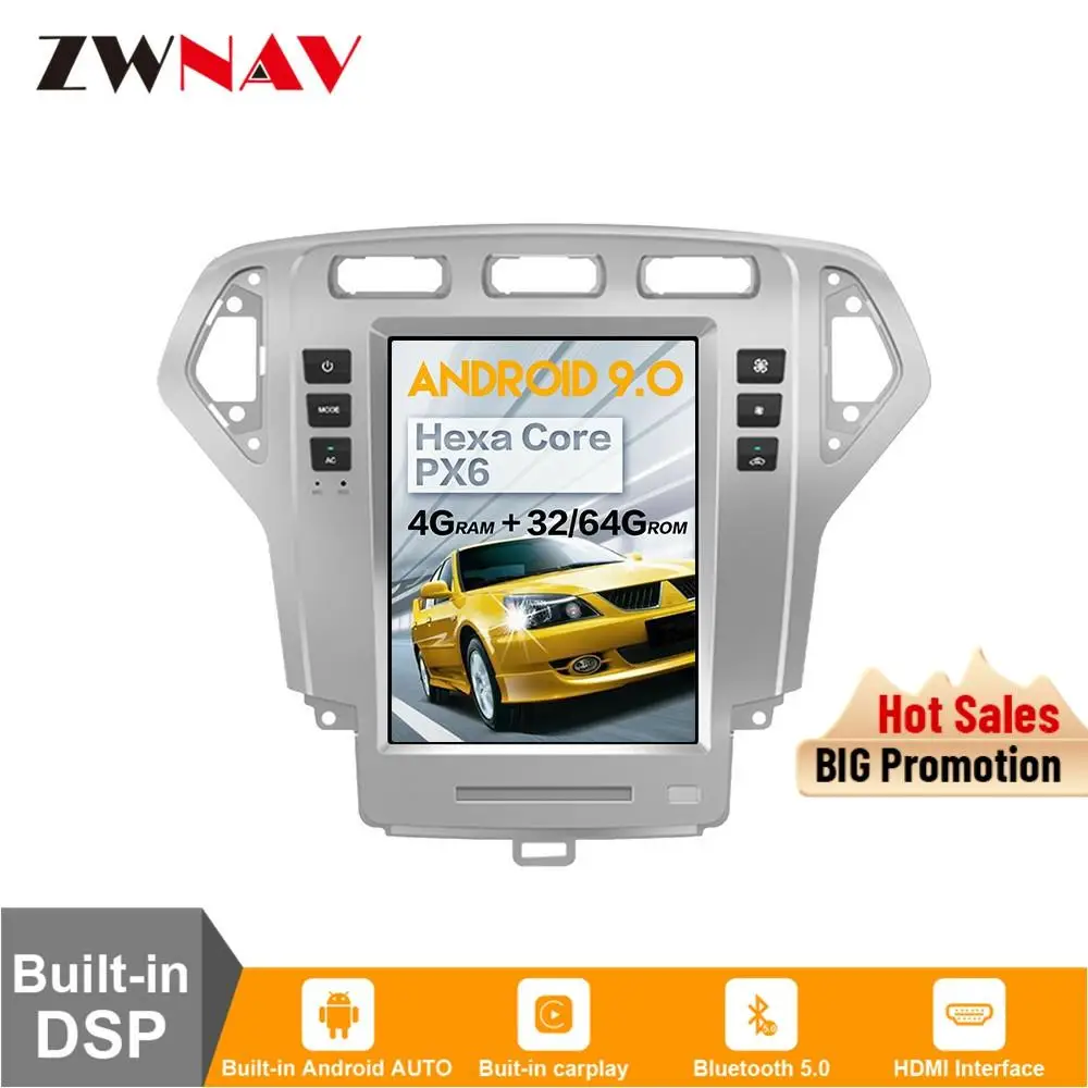 Caraplay вертикальный Tesla экран Android 9 0 Автомобильный мультимедийный плеер для Ford Mondeo