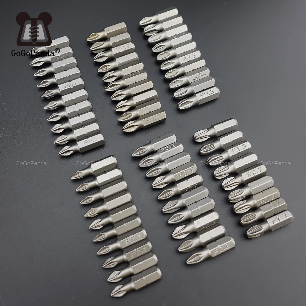 Free Shipping 10Pcs/Lot 25mm Phillips Bits Hex Shanked Anti Slip Screwdriver  Bits Magnetic Single Head PH1 / PH2 / PH3 PZ1 PZ2