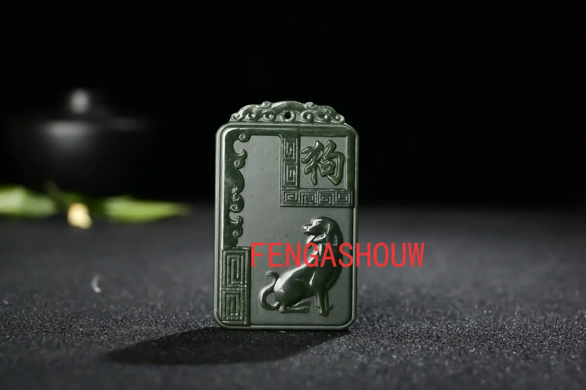 

Natural Jade Cyan Double-sided Engraving Zodiac Dog Pendant Charm Jewellery Necklace for Women Men Fashion Accessies