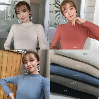 

New-coming winter Autumn Turtleneck Pullover Sweater Primer shirt long sleeve Short Korean Slim-fit tight sweater women sweater