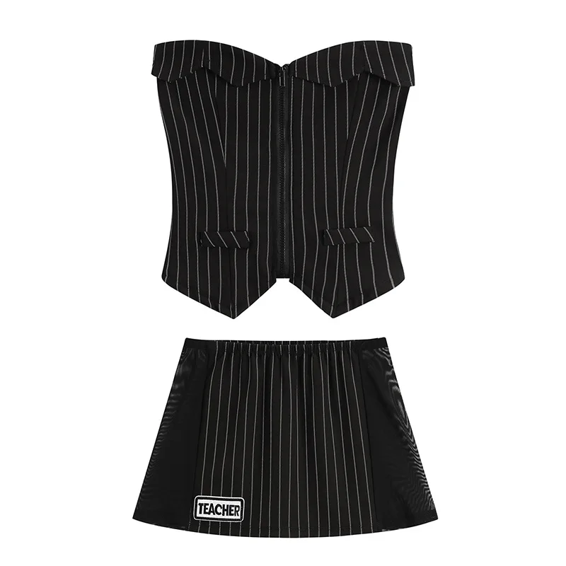 Sexy Teacher Uniforms Costume Set Strapless Tops and Skirt Underwear Lingerie Set Uniform Schoolgirl Women Clubwear