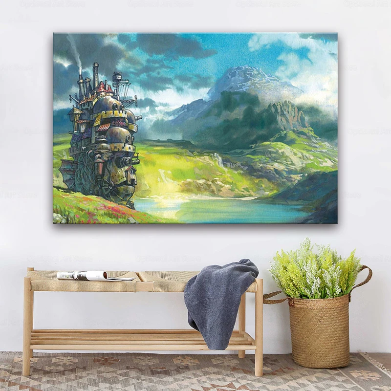 studio ghibli howl s moving castle japanese anime painting art poster print canvas home decor picture wall print painting calligraphy aliexpress