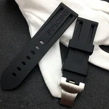 24 мм черный ремень для часов натуральный мягкий силиконовый резиновый ремешок для часов подходит для Panerai ремень инструменты Бабочка Пряжка для PAM111/441 ремень