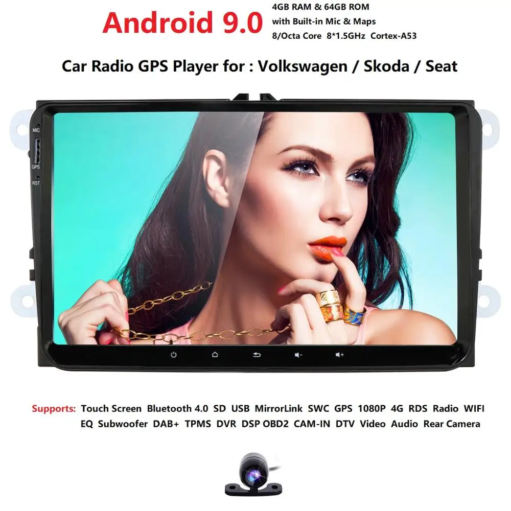 Ossuret Автомобильный мультимедийный плеер Android 9,0 gps 2Din для Seat Altea Toledo V W GOLF 5/6 Polo Passat B6 CC Tiguan Touran автомобильный без DVD
