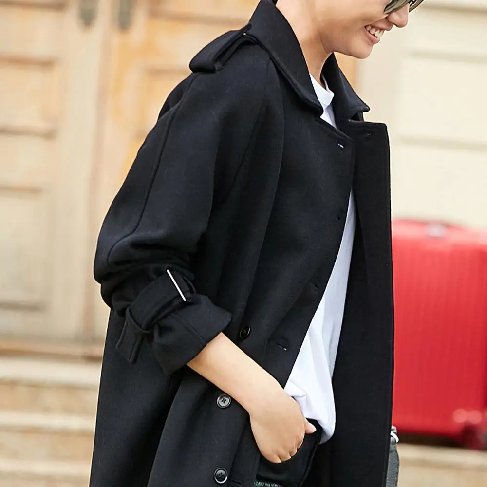 

Amii Minimalism Winter Woolen Coat Women Lapel Full Sleeves Double breasted Solid Coat 11797428