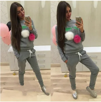 

Spring Autumn Long Sleeve Pullover O-neck Top and Drawstring Waist Long Pants Female Two Sport Sets Casual Woman's 2 Set