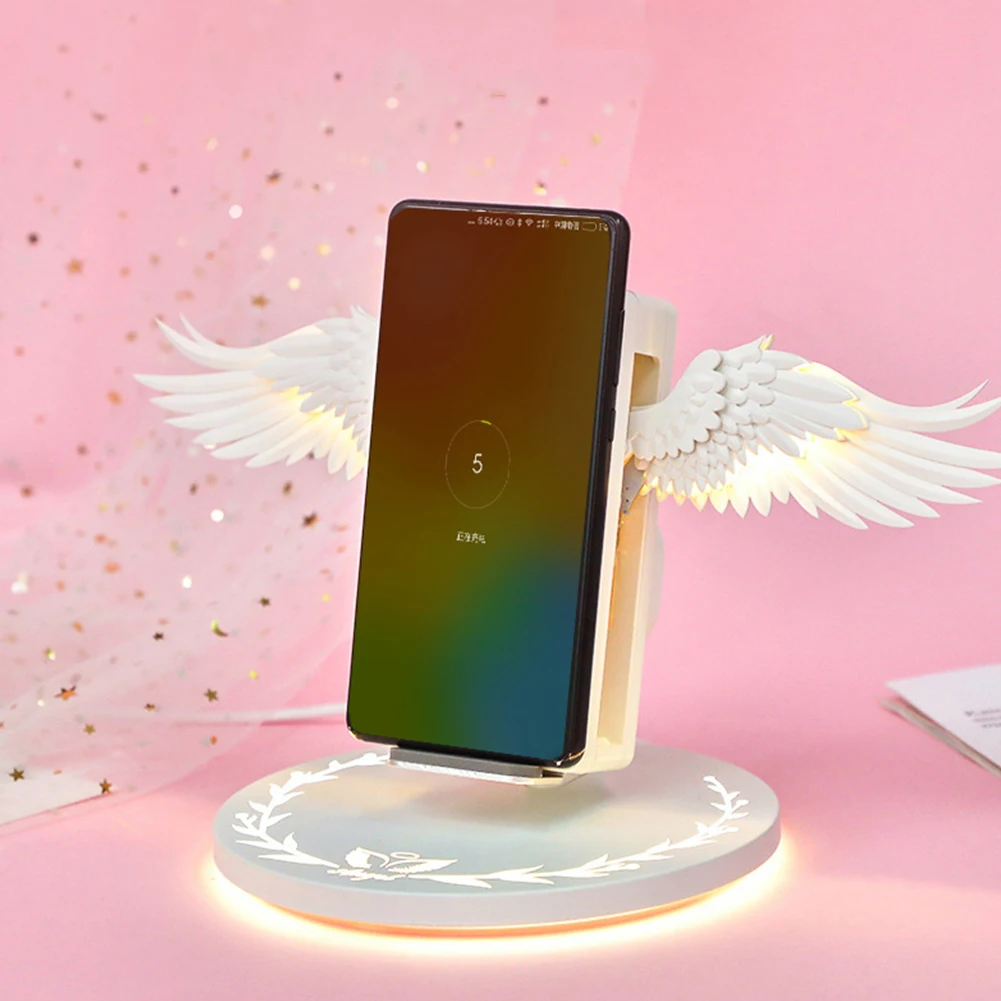 Беспроводная зарядная док-станция Angel Wings для iPhone X XS, Ночной светильник, зарядная станция для телефона samsung S10 5G Note10+ huawei P30 Pro