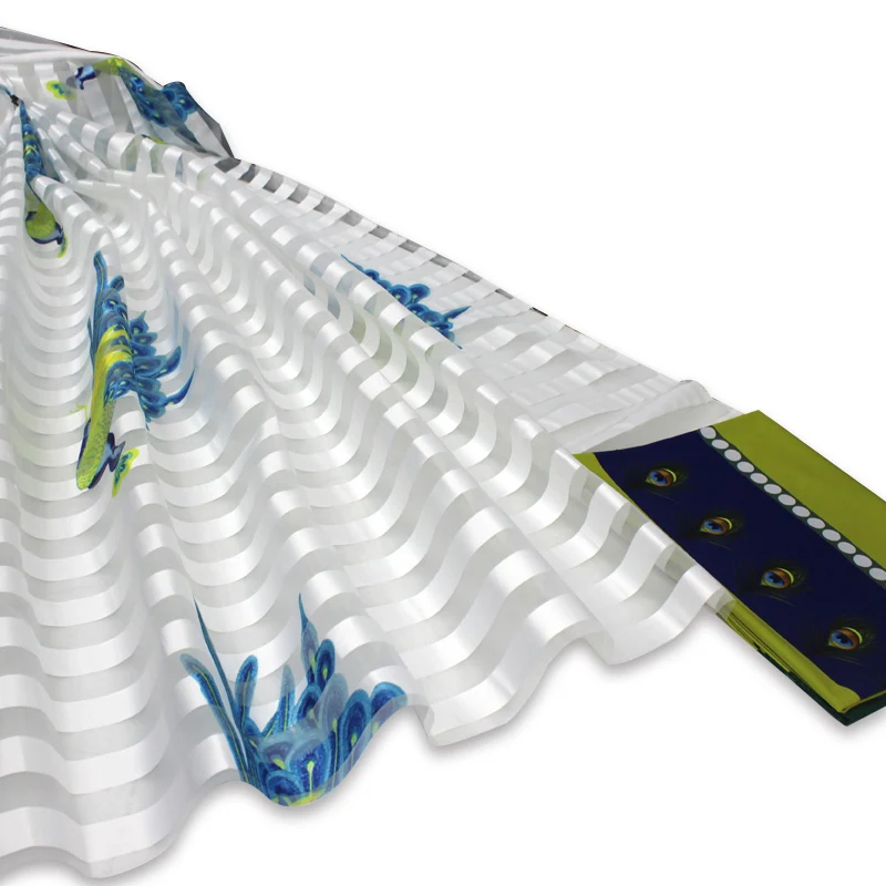 Высокое качество принтованный воск дизайн африканская атласная ткань Органза Шелковый узор атласная шелковая ткань для белого цвета Вечерние платья S191111