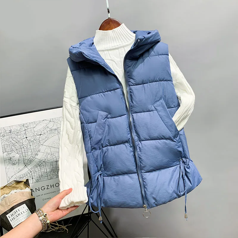 

2019 New Autumn Winter Vest Women Fashion high quality Vintage coats Solid belt jacket Down cotton Coats outwear