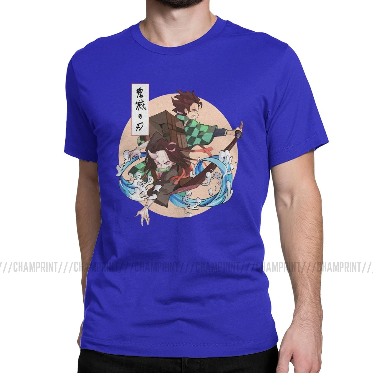 Винтажная семейная футболка Kimetsu No Yaiba для мужчин, хлопок, футболки с коротким рукавом, уникальная одежда - Цвет: Синий