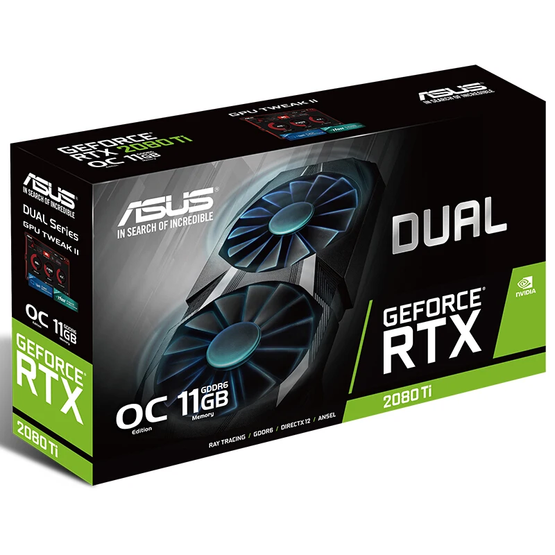 ASUS DUAL-RTX2080TI-O11G Architecture jeu de bureau carte graphique
GDDR6 prise en charge 4 sortie d'écran